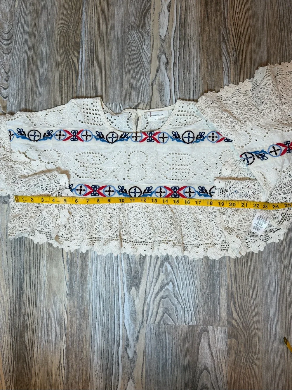 Anthropologie Embroidered Eyelet Lace Crochet Ultra Cropped Shrug XS/S Boho